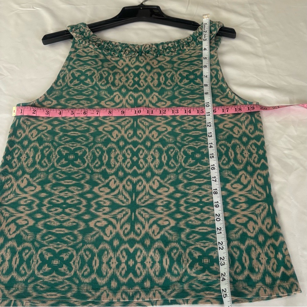 DKNY Green Tan Ikat Geometric Ruffle Neck Sleeveless Tank Top XL - Picture 8 of 8